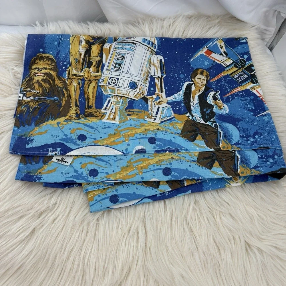 Vtg 1977 Star Wars A New Hope Twin Sheet SET Blue BIBB USA Fitted, Flat, Pillow